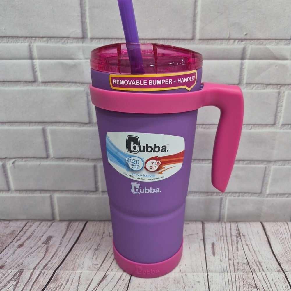 Bubba Envy-S Stainless Steel 32 oz. Tumbler Removable Handle & Bumper Straw Purp